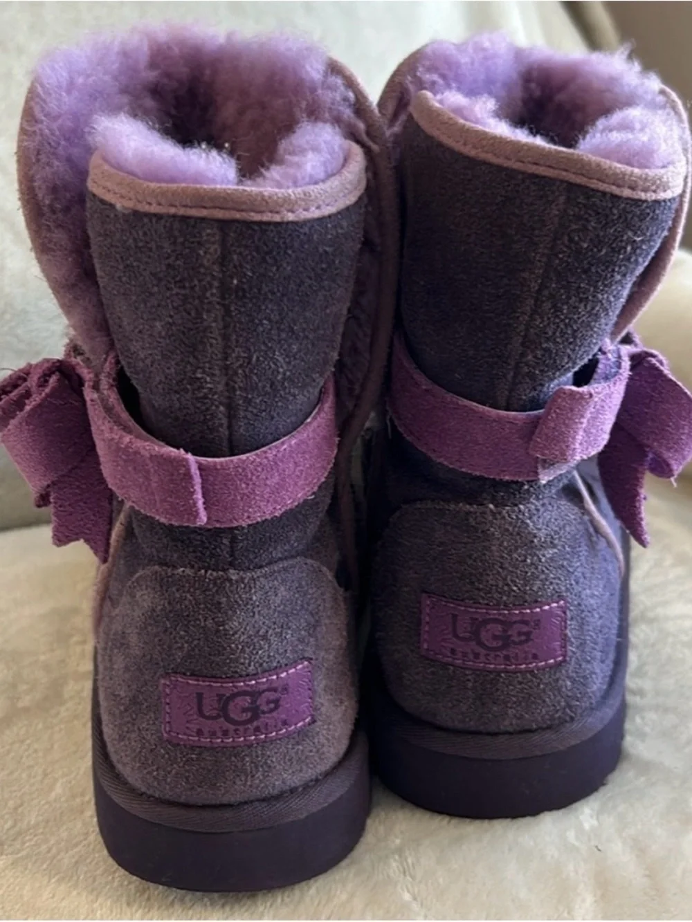 UGG Purple Suede Shearling Bow Short Boots